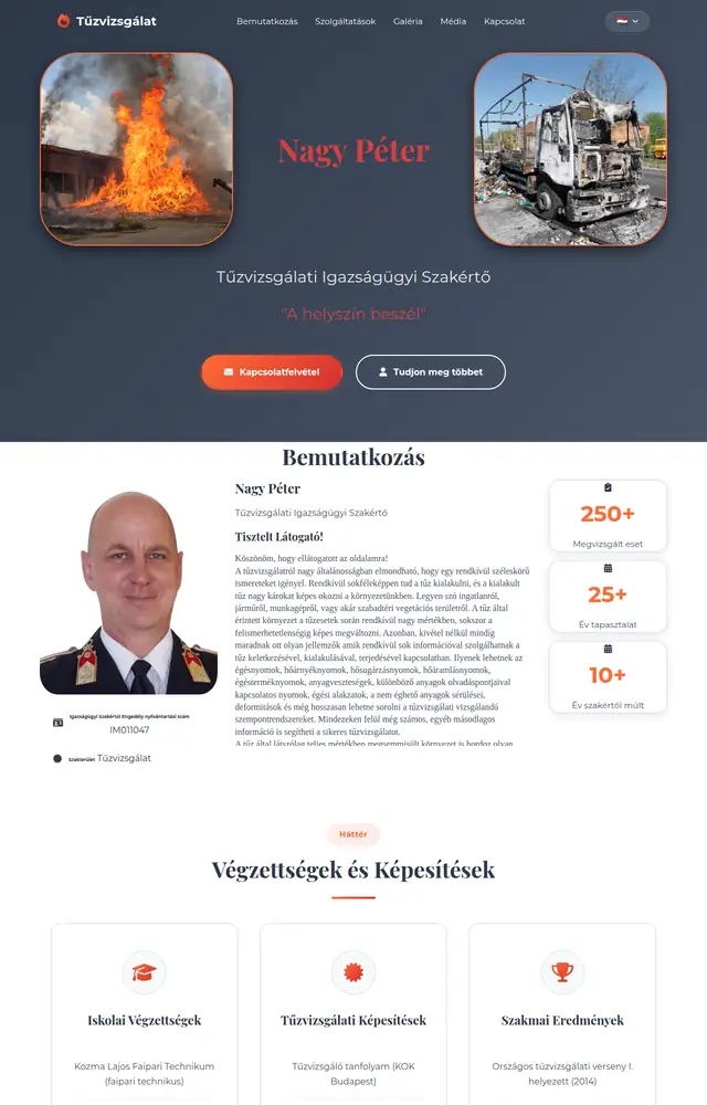 A(z) Tűzvizsgálat weboldal nyitóoldala
